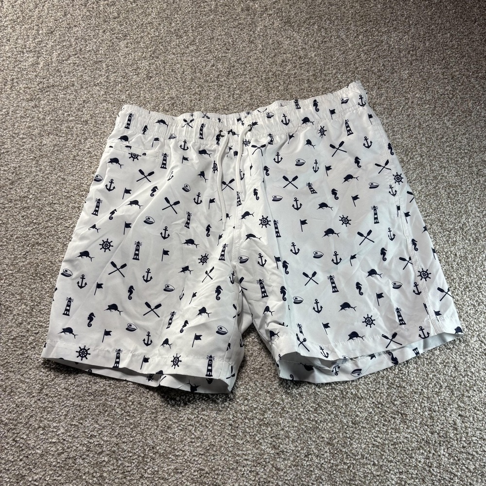 Trunks Surf & Swim Co Shorts Mens Large White Nautical Swim Trunks Lined